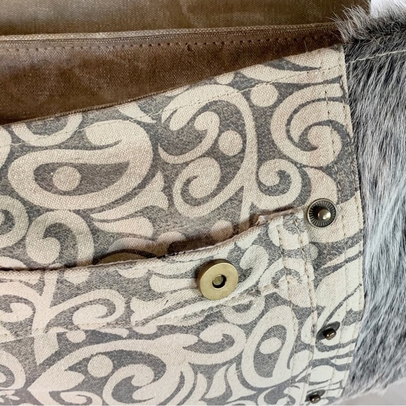 Myra Bag Factual Upcycled Canvas & Cowhide Messenger Bag S-1487 - Picture 2 of 5